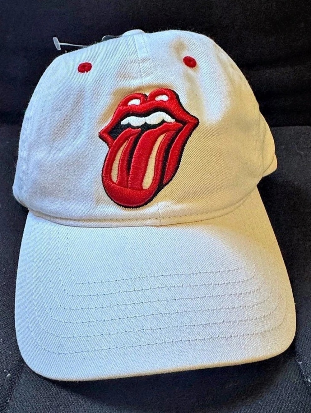 The Rolling Stones Classic Tongue Logo Dad Hat White & Red